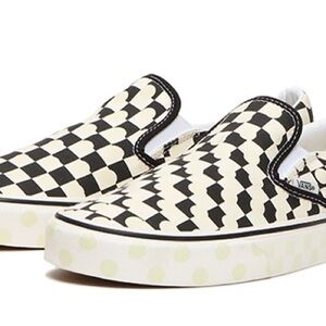Vans Black and Tan Checkerboard Slip-On Sneakers